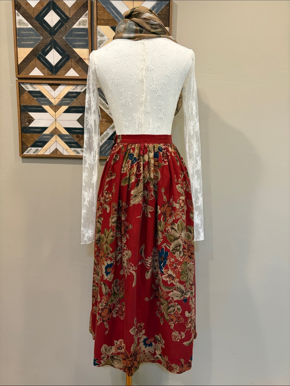 Vintage Ralph Lauren Red Floral Cottagecore Long Pleated Skirt size 4 - Picture 8 of 14